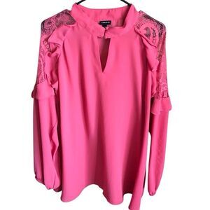 Torrid Long sleeve pink blouse top shirt SZ 2 = 2X semi sheer lace ruffles